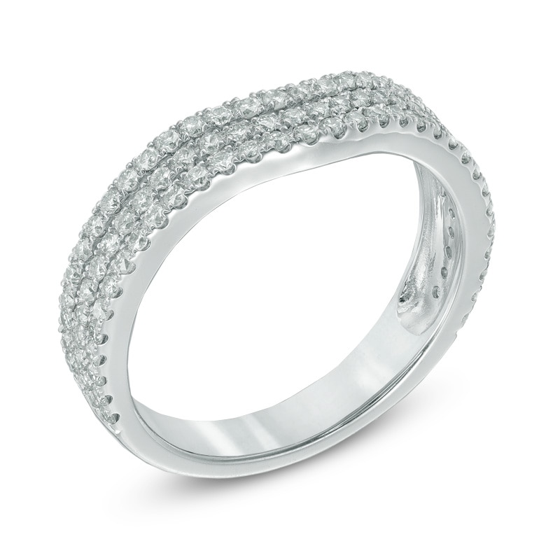 Main Image 2 of 3/4 CT. T.W. Diamond Three Row Contour Wedding Band in 14K White Gold