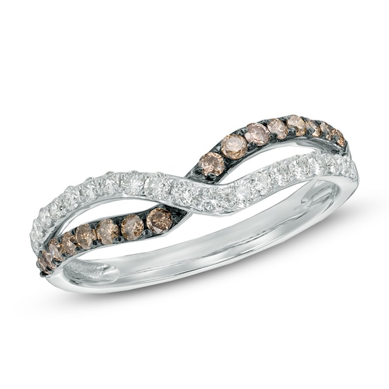 1/2 CT. T.w. Champagne and White Diamond Overlay Contour Band in 14K White Gold