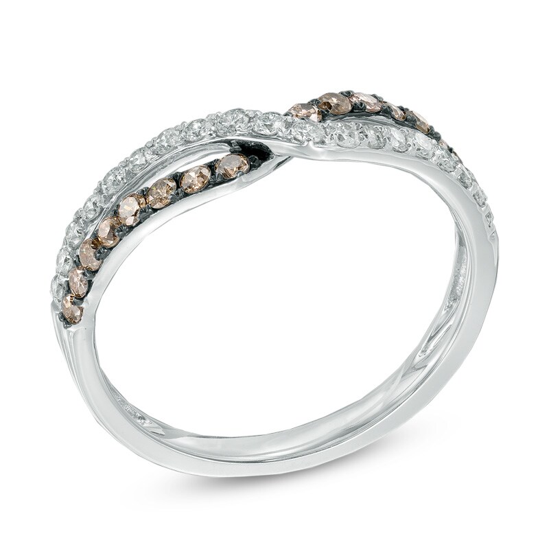 Main Image 2 of 1/2 CT. T.W. Champagne and White Diamond Overlay Contour Band in 14K White Gold