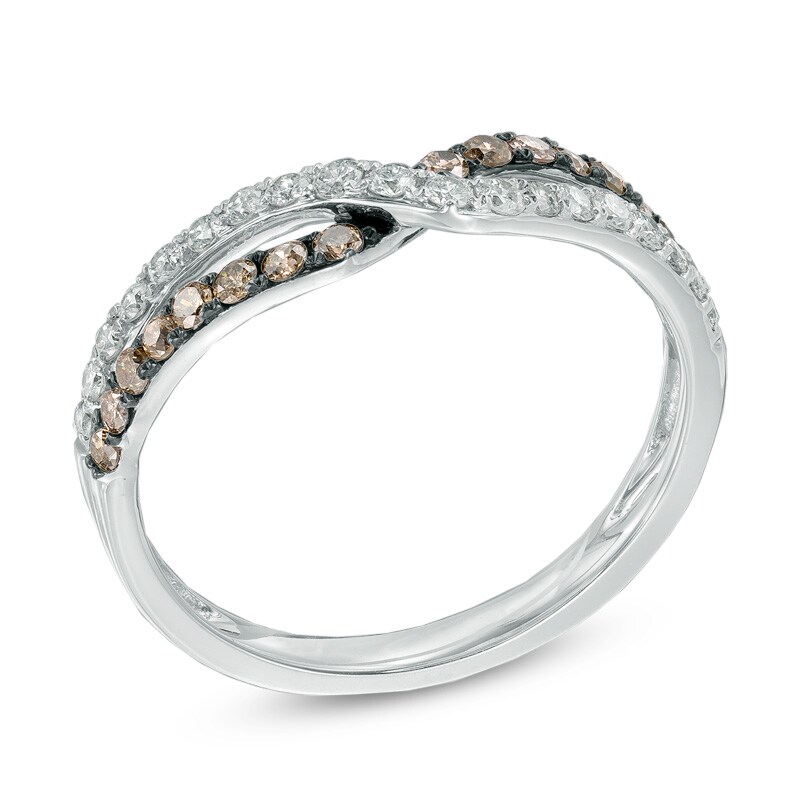 1/2 CT. T.W. Champagne and White Diamond Overlay Contour Band in 14K White Gold