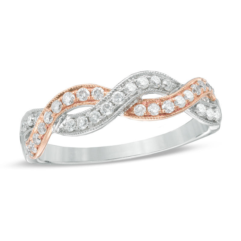 Main Image 1 of 1/3 CT. T.W. Diamond Loose Braid Anniversary Band in 14K Two-Tone Gold
