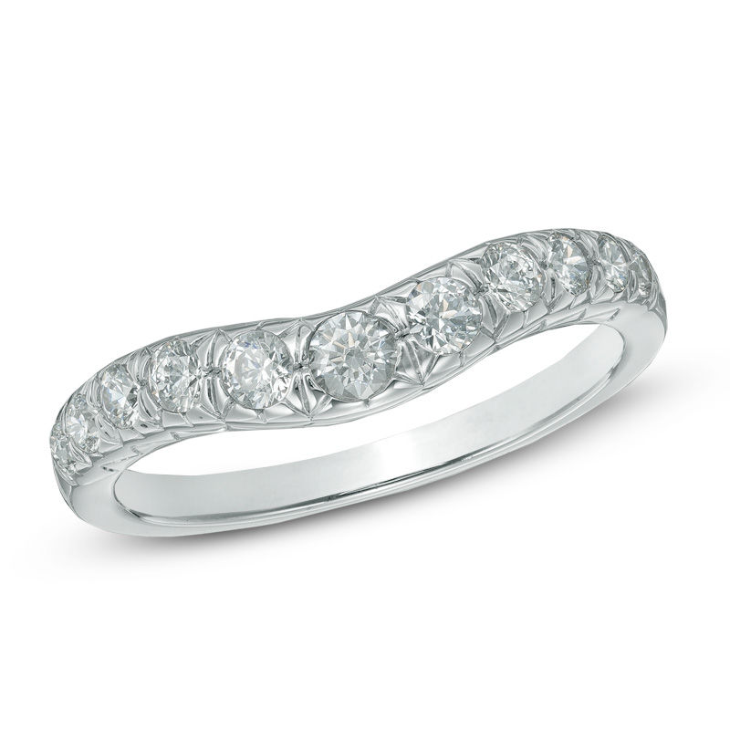 Main Image 1 of 1/2 CT. T.W. Diamond Contour Wedding Band in 14K White Gold