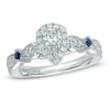 Vera Wang Love Collection 5/8 CT. T.W. Pear-Shaped Diamond and Blue Sapphire Vintage-Style Ring in 14K White Gold