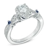 Thumbnail Image 2 of Vera Wang Love Collection 5/8 CT. T.W. Pear-Shaped Diamond and Blue Sapphire Vintage-Style Ring in 14K White Gold