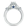 Thumbnail Image 3 of Vera Wang Love Collection 5/8 CT. T.W. Pear-Shaped Diamond and Blue Sapphire Vintage-Style Ring in 14K White Gold