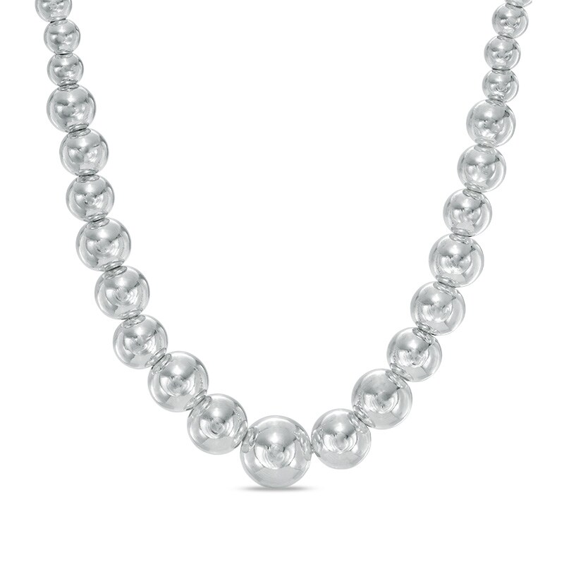 Ladies' Graduating Ball Bead Necklace in Sterling Silver - 18"