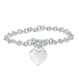 Heart Charm Toggle Bracelet in Sterling Silver - 7.25&quot;