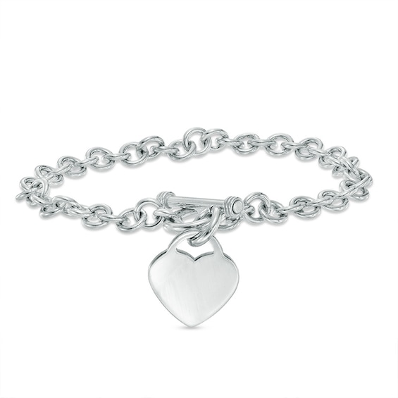 Heart Charm Toggle Bracelet in Sterling Silver - 7.25\