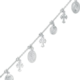 Religious Charms Bracelet in Sterling Silver - 7.25&quot;