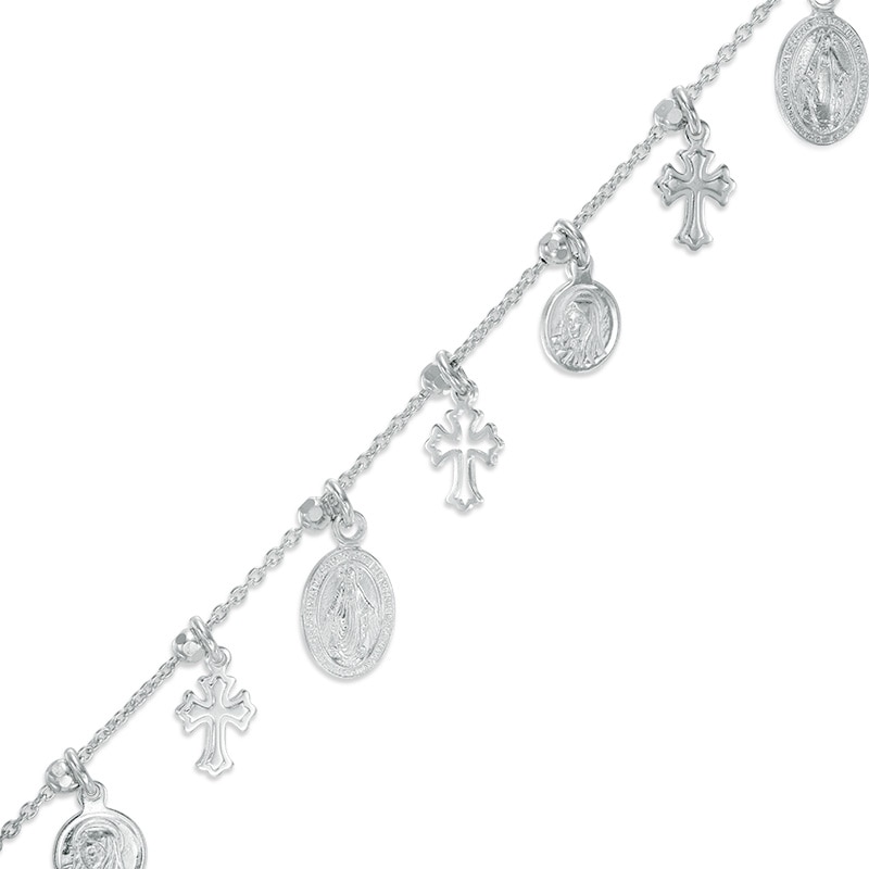 Religious Charms Bracelet in Sterling Silver - 7.25"