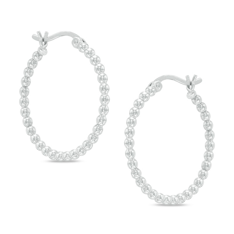 25.4mm Shimmer Beaded Hoop Earrings in Sterling Silver