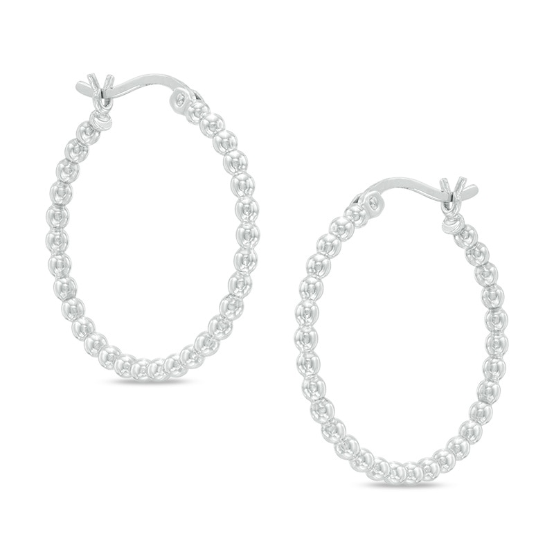 Main Image 1 of 25.4mm Shimmer Beaded Hoop Earrings in Sterling Silver