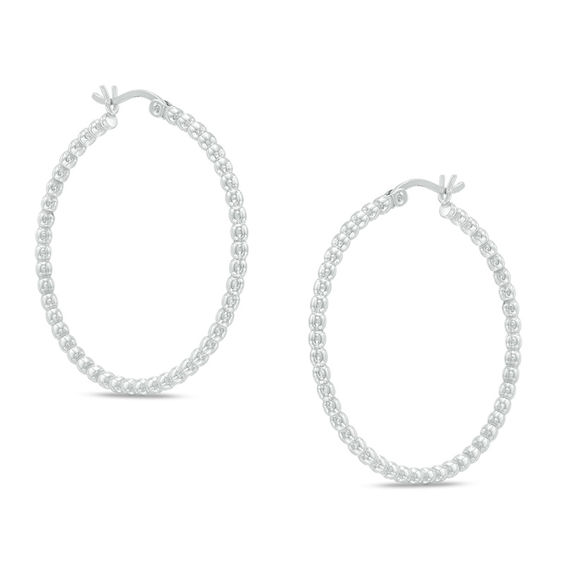 39.4mm Shimmer Beaded Hoop Earrings in Sterling Silver | Zales