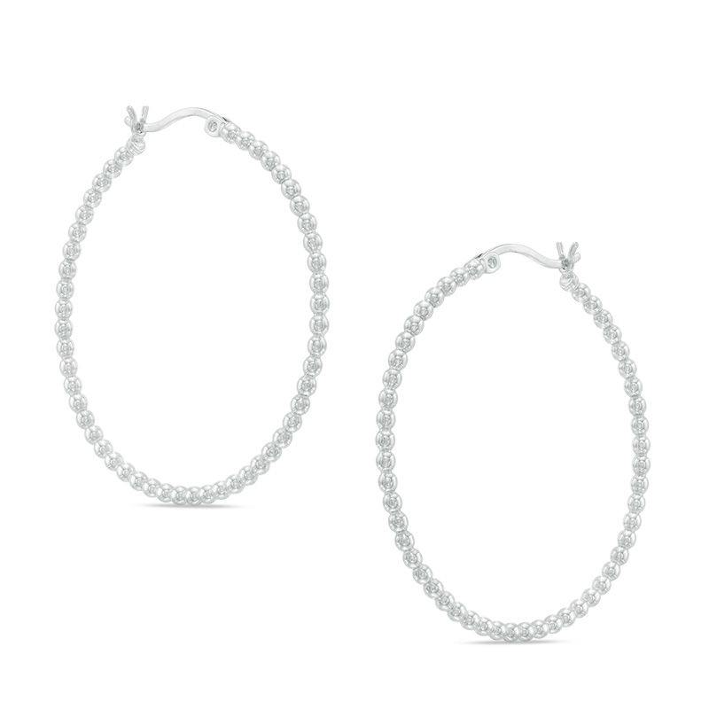 Main Image 1 of 39.4mm Shimmer Beaded Hoop Earrings in Sterling Silver
