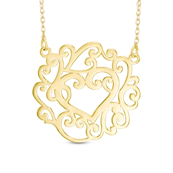 Filigree Heart Necklace in 10K Gold