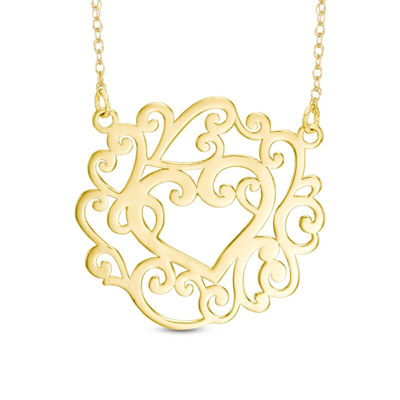 Main Image 1 of Filigree Heart Necklace in 10K Gold