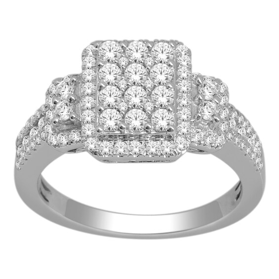 1 CT. T.w. Diamond Rectangular Cluster Frame Ring in 10K White Gold