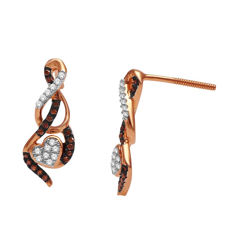 Main Image 1 of 1/6 CT. T.W. Enhanced Cognac and White Diamond Infinity with Heart Drop Earrings in 10K Rose Gold