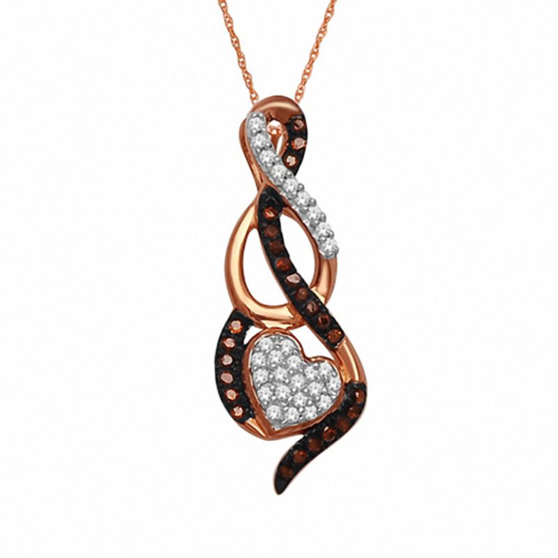 Main Image 1 of 1/6 CT. T.W. Enhanced Cognac and White Diamond Infinity with Heart Drop Pendant in 10K Rose Gold