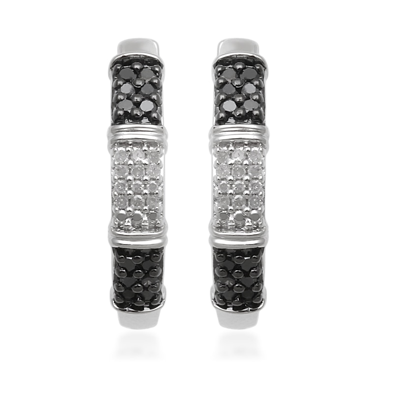 Main Image 1 of 1/4 CT. T.W. Enhanced Black and White Diamond Block Pattern Hoop Earrings in Sterling Silver