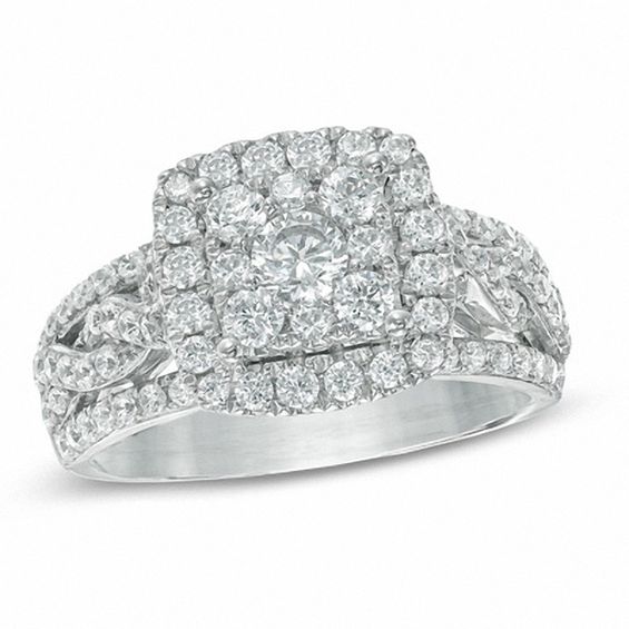 1-1/2 CT. T.w. Diamond Frame Braided Shank Engagement Ring in 14K White Gold