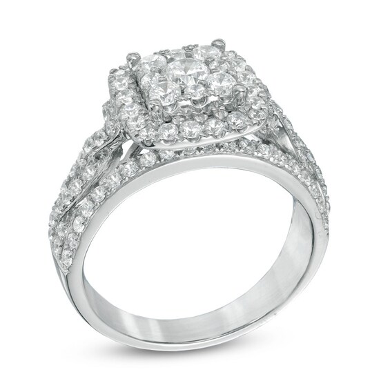 1-1/2 CT. T.w. Diamond Frame Braided Shank Engagement Ring in 14K White Gold