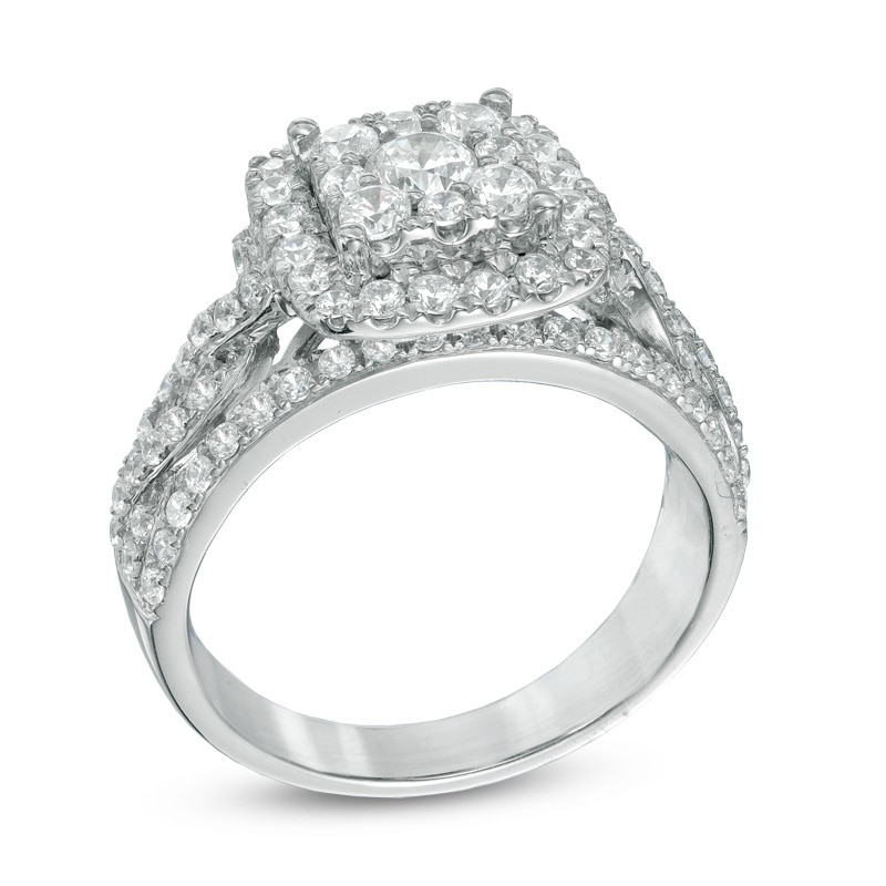 Main Image 2 of 1-1/2 CT. T.W. Diamond Frame Braided Shank Engagement Ring in 14K White Gold