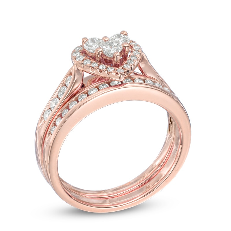 Main Image 2 of 3/4 CT. T.W. Diamond Heart-Shaped Frame Bridal Set in 14K Rose Gold