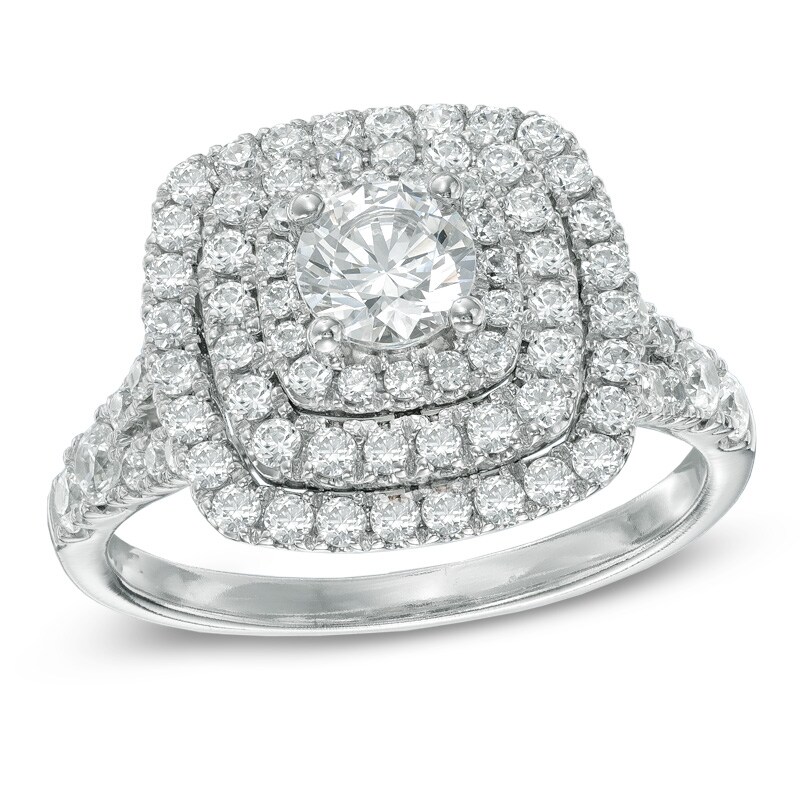 Main Image 1 of 1-1/2 CT. T.W. Diamond Layered Frame Engagement Ring in 14K White Gold