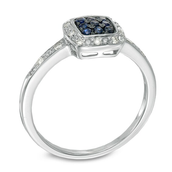 Blue Sapphire and 1/10 CT. T.w. Diamond Square Composite Ring in 10K White Gold
