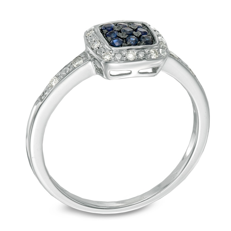 Main Image 2 of Blue Sapphire and 1/10 CT. T.W. Diamond Square Composite Ring in 10K White Gold