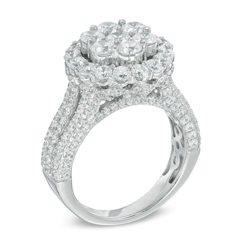 Main Image 2 of 3 CT. T.W. Diamond Cluster Frame Three Row Engagement Ring in 14K White Gold