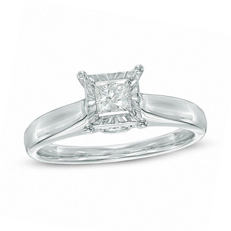 Main Image 1 of 1/2 CT. T.W. Princess-Cut Diamond Engagement Ring in 10K White Gold (J/I3)