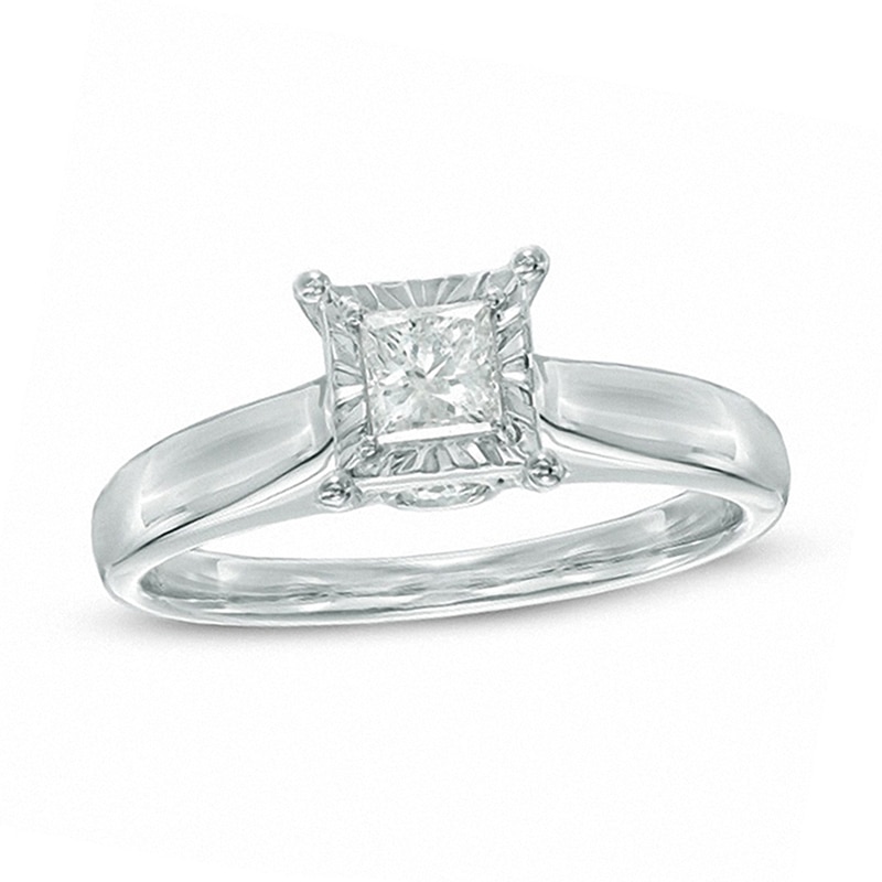 1/2 CT. T.W. Princess-Cut Diamond Engagement Ring in 10K White Gold (J/I3)