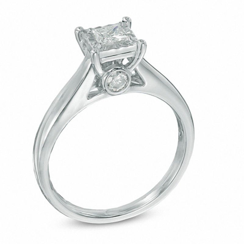 Main Image 2 of 1/2 CT. T.W. Princess-Cut Diamond Engagement Ring in 10K White Gold (J/I3)