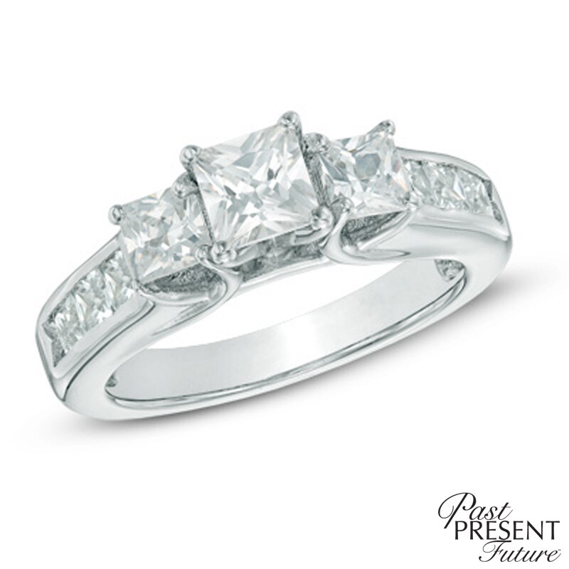 Main Image 1 of 2 CT. T.W. Princess-Cut Diamond Past Present Future® Engagement Ring in 14K White Gold
