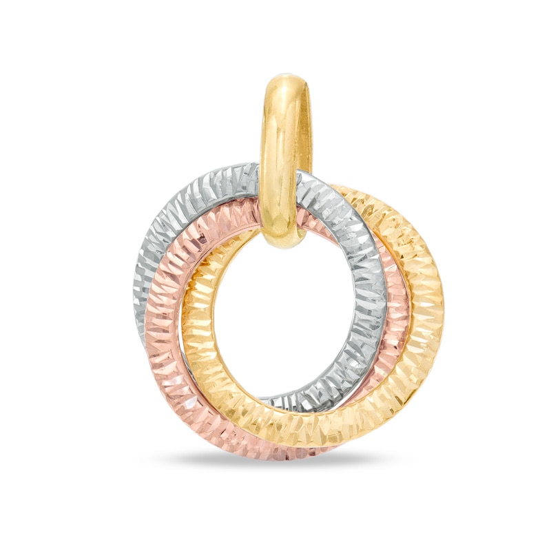 Main Image 1 of Intertwined Diamond-Cut Texture Circle Necklace Charm in 14K Tri-Tone Gold