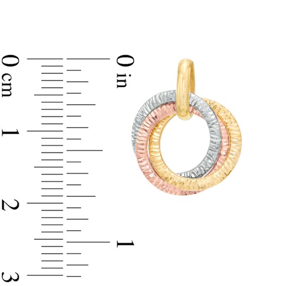 Intertwined Diamond-Cut Texture Circle Necklace Charm in 14K Tri-Tone Gold