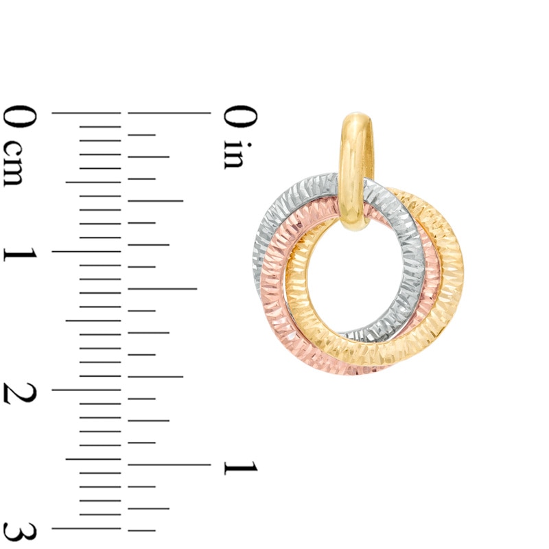 Main Image 2 of Intertwined Diamond-Cut Texture Circle Necklace Charm in 14K Tri-Tone Gold
