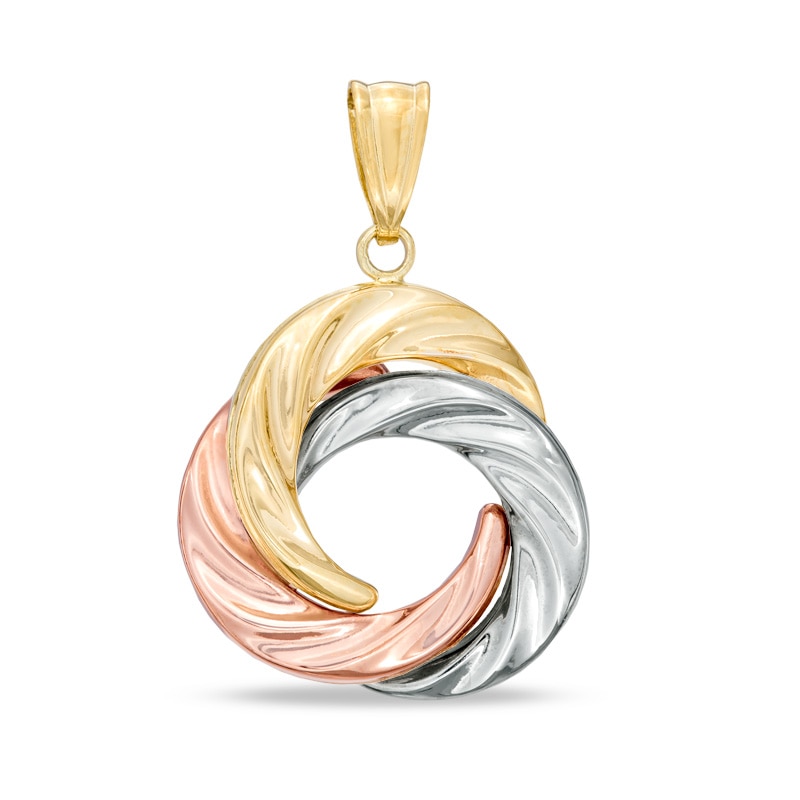 Main Image 1 of Intertwined Polished Circle Necklace Charm in 14K Tri-Tone Gold