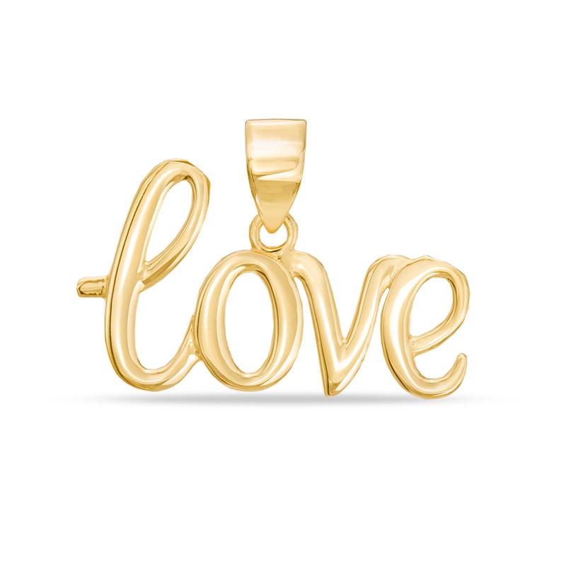 Cursive "love" Dangle Necklace Charm in 14K Gold