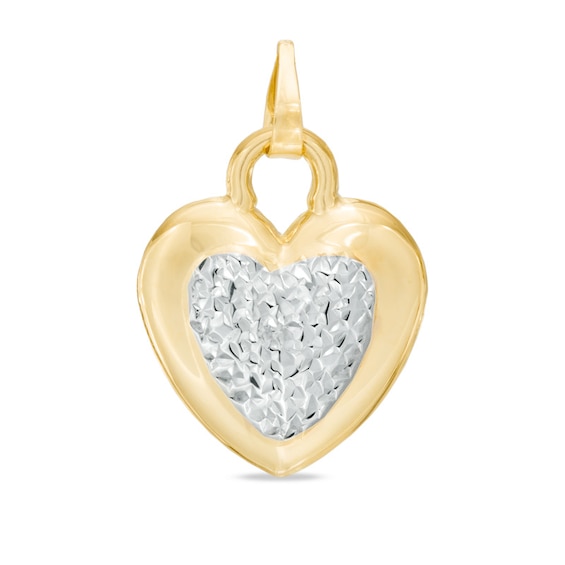 Reversible Polished and Diamond-Cut Puffed Heart Necklace Charm in 14K Two-Tone Gold