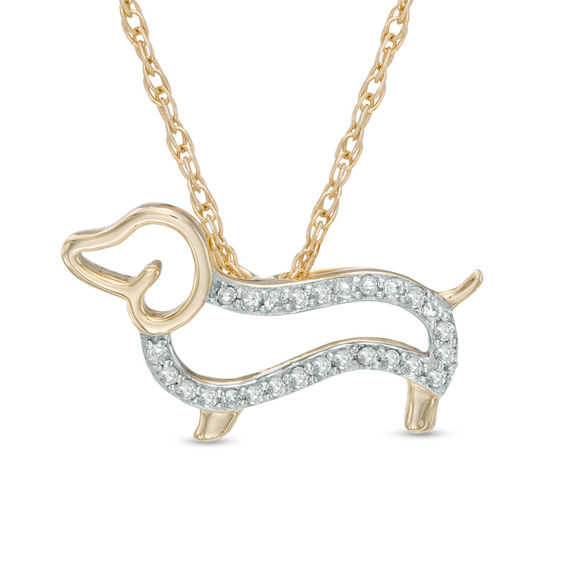 1/4 Cttw Round Diamond Dachshund Dog Pendant Necklace 14K Gold Over 