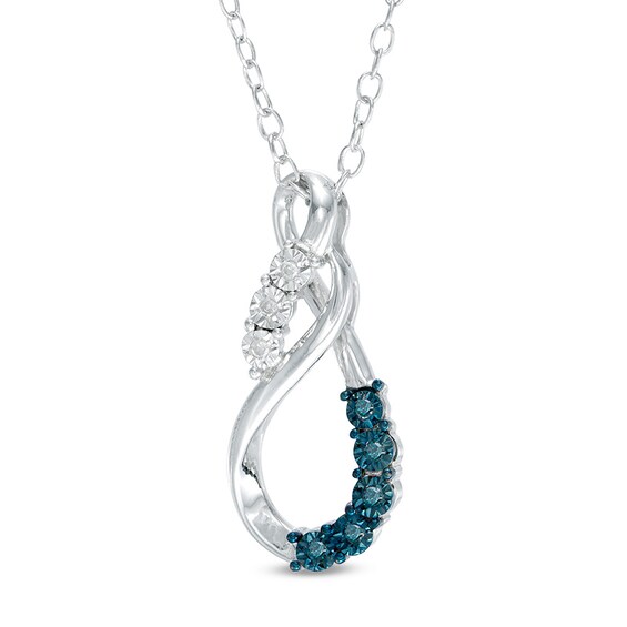 Enhanced Blue and White Diamond Accent Teardrop Pendant in Sterling Silver