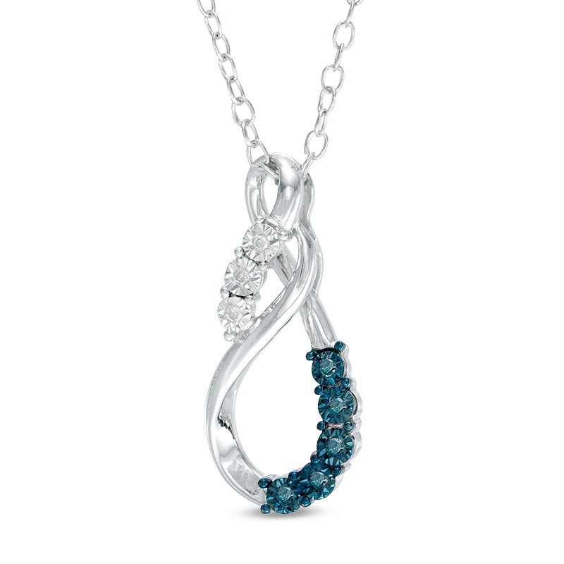 Main Image 1 of Enhanced Blue and White Diamond Accent Teardrop Pendant in Sterling Silver