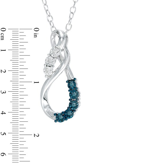 Enhanced Blue and White Diamond Accent Teardrop Pendant in Sterling Silver