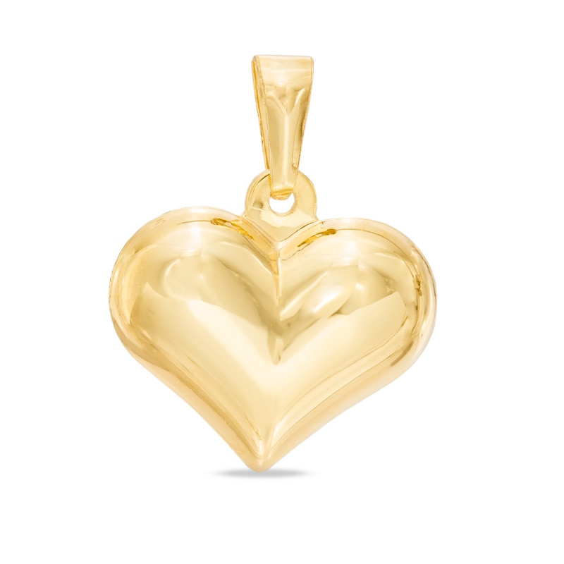 Puffed Heart Necklace Charm in 14K Gold
