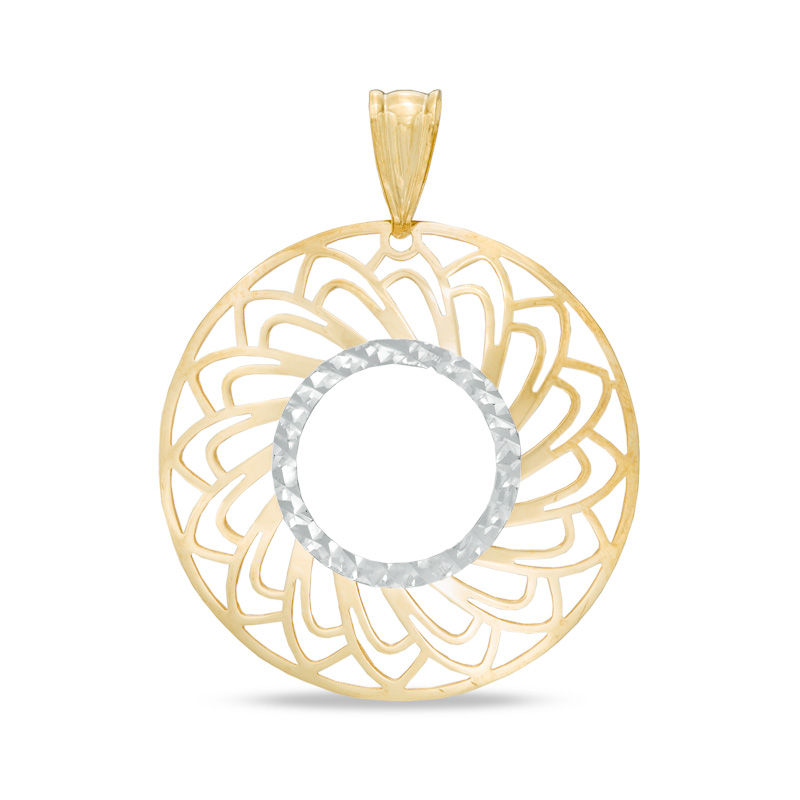 Main Image 1 of Polished and Diamond-Cut Swirl Disc Necklace Charm in 14K Two-Tone Gold