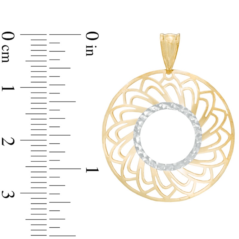 Polished and Diamond-Cut Swirl Disc Necklace Charm in 14K Two-Tone Gold