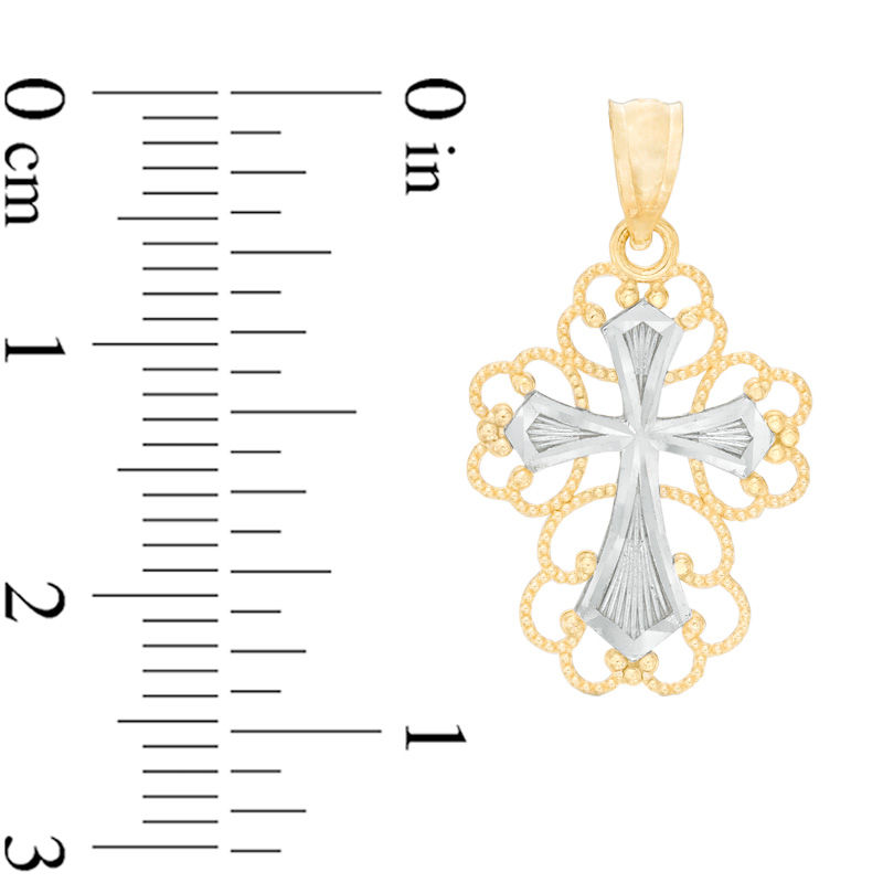 Main Image 2 of Filigree Cross Necklace Charm in 14K Two-Tone Gold